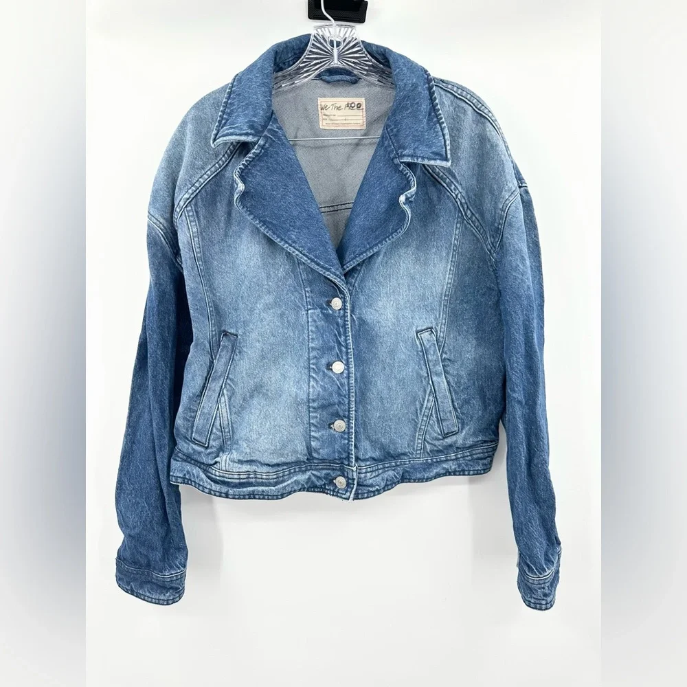 Free People We The Free Now Or Never Denim‎ Jacket Cropped Size Large Women's - Picture 2 of 5